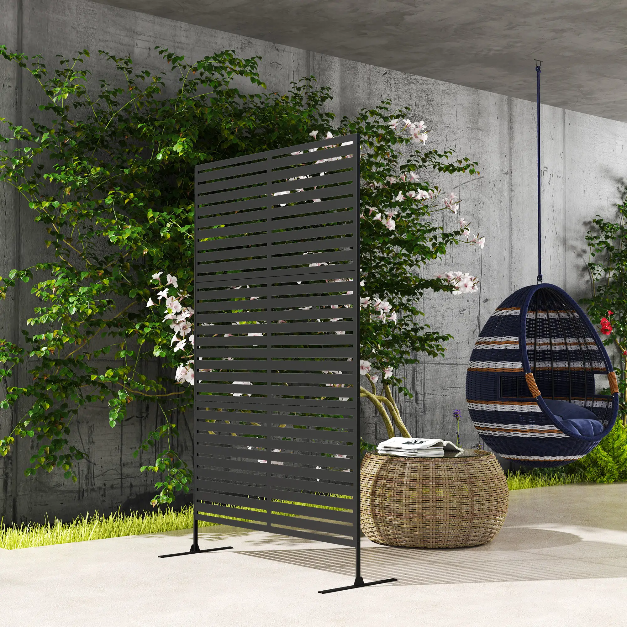 Decorative Outdoor Privacy Panel, Freestanding Metal Divider, Black - Image 10