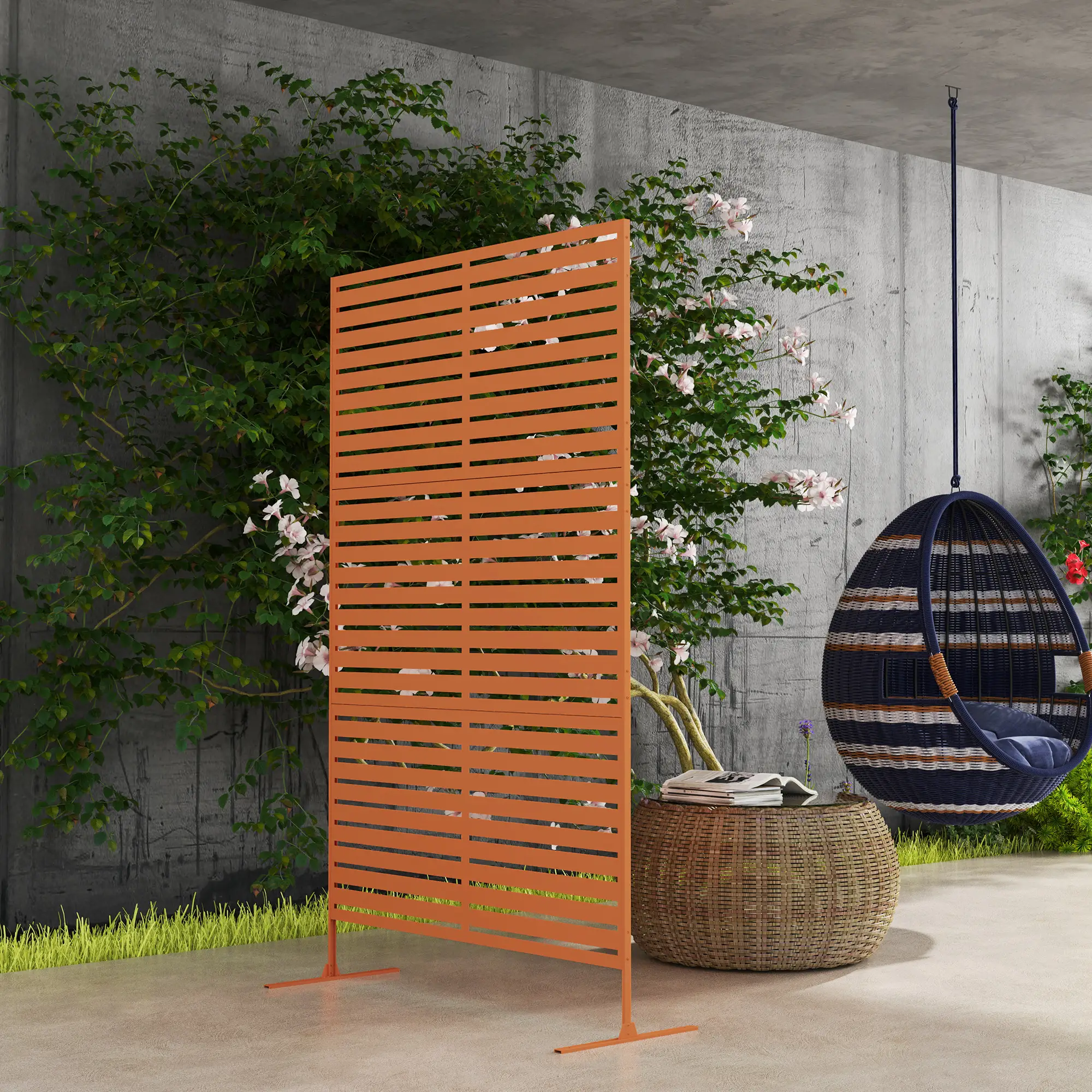 Decorative Outdoor Privacy Panel, Freestanding Metal Divider, Brown - Image 10