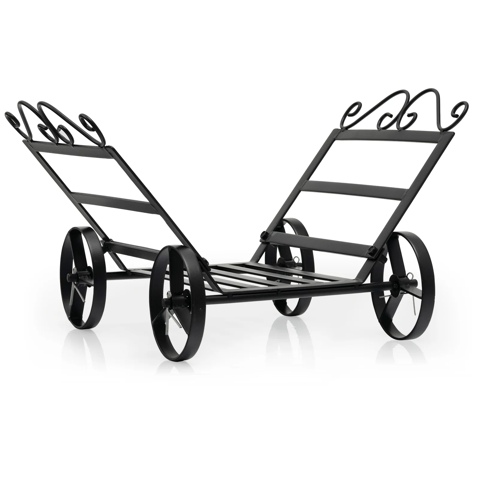 Decorative Rustproof Steel Firewood Rack With Wheels, Black