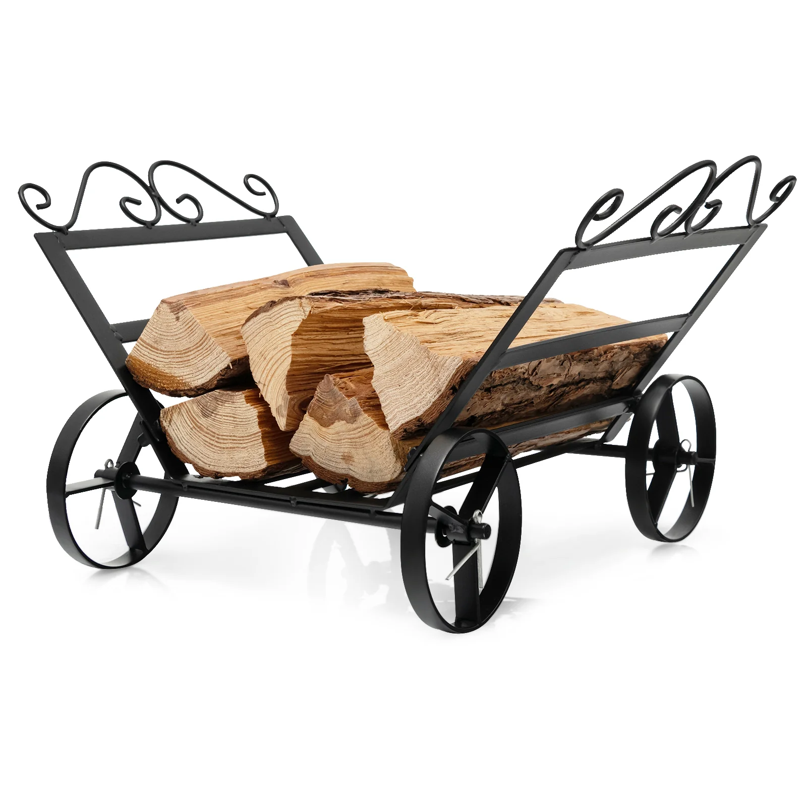 Decorative Rustproof Steel Firewood Rack With Wheels, Black - Image 9