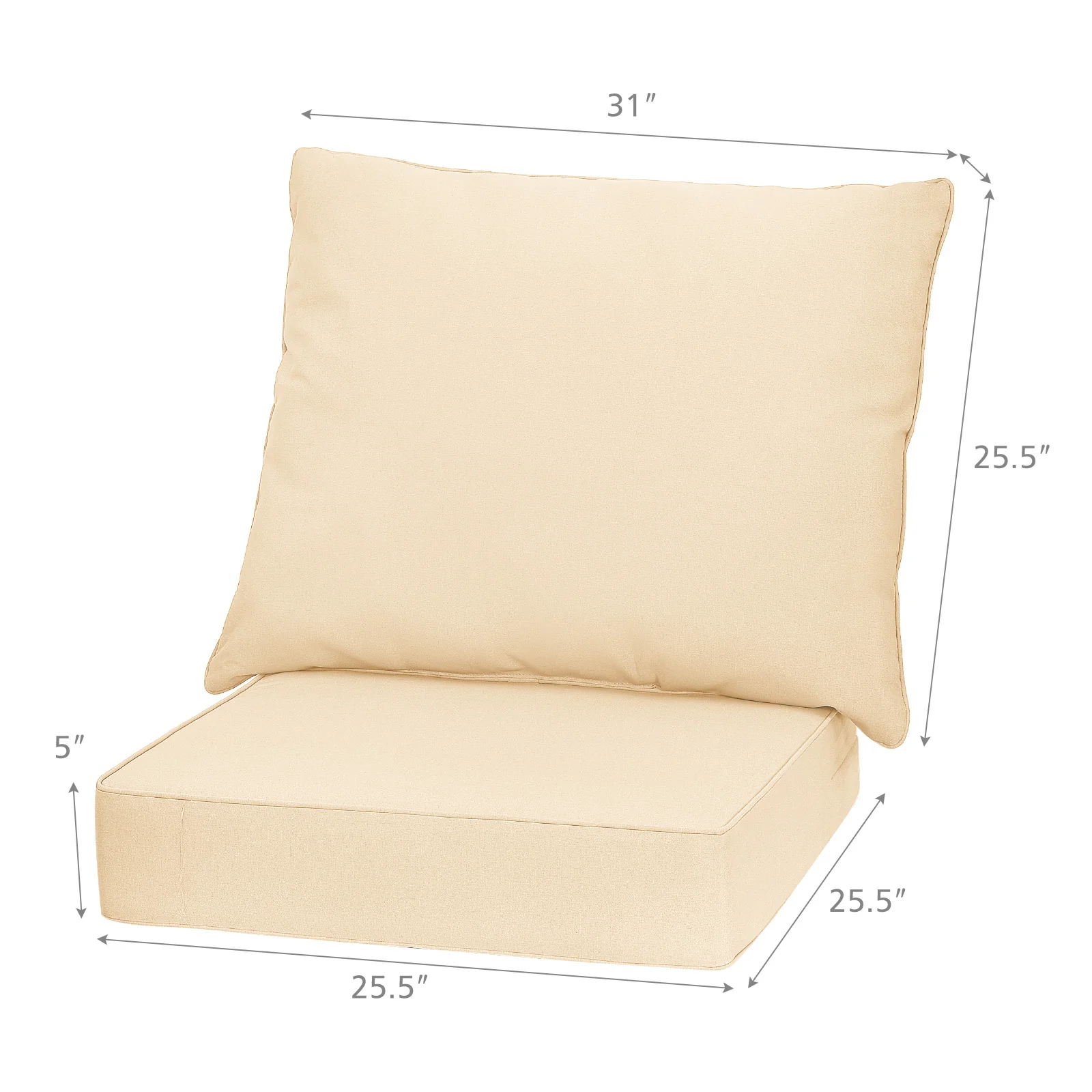 Deep Seat Chair Cushion Pads Set With Rope Belts, Beige - Image 6