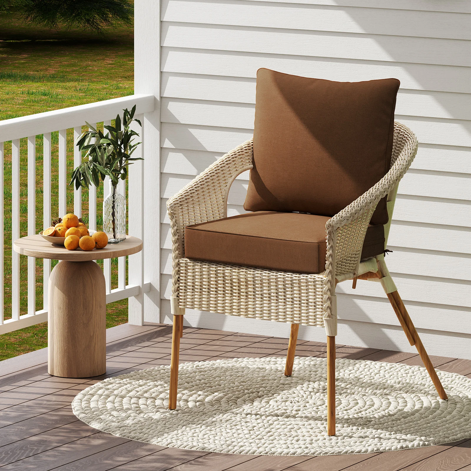 Deep Seat Chair Cushion Pads Set With Rope Belts, Brown - Image 2