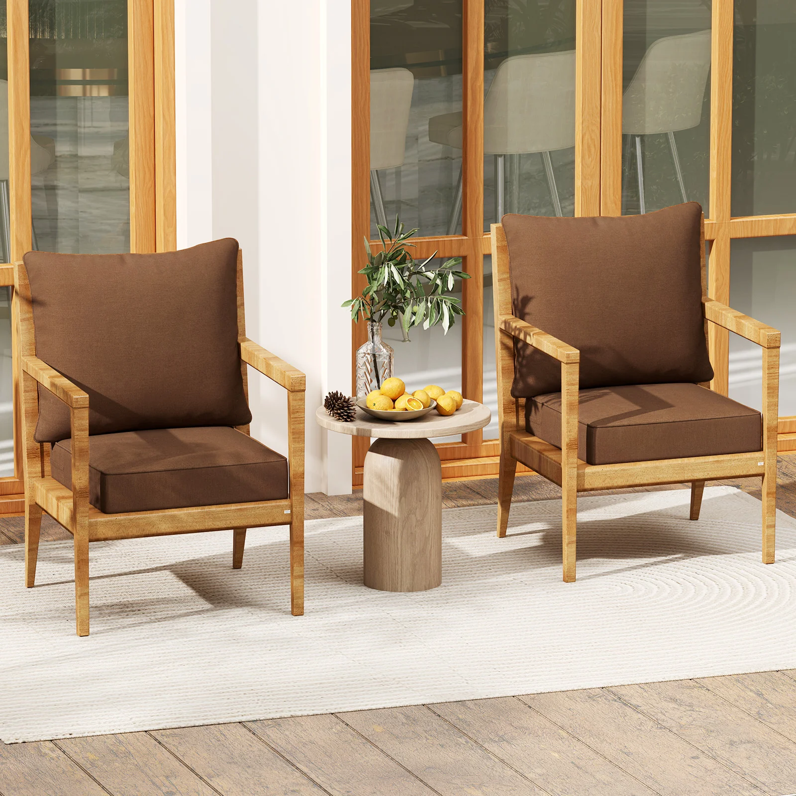 Deep Seat Chair Cushion Pads Set With Rope Belts, Brown - Image 3