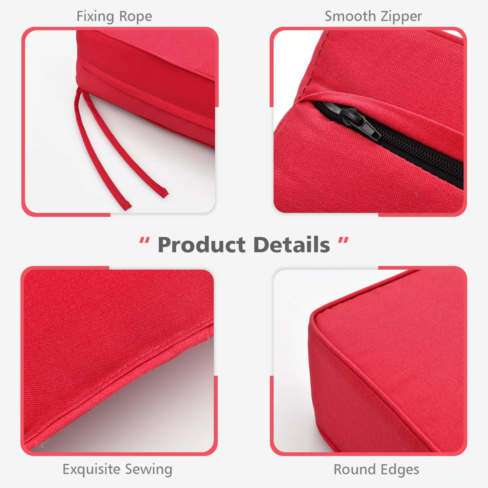 Deep Seat Chair Cushion Pads Set With Rope Belts, Indoor Outdoor, Red - Image 10