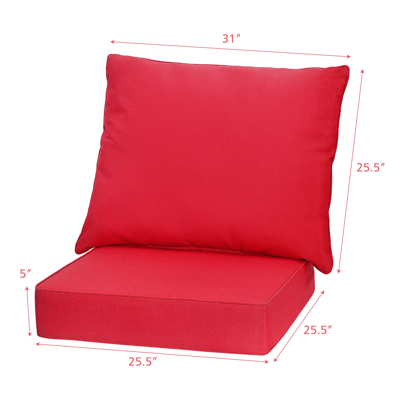 Deep Seat Chair Cushion Pads Set With Rope Belts, Indoor Outdoor, Red - Image 6