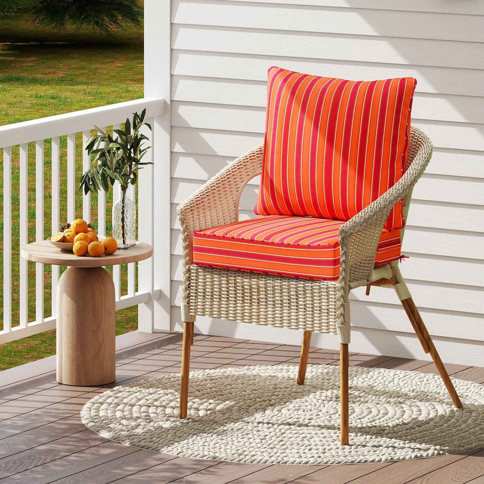 Deep Seat Chair Cushion Pads Set, With Rope Belts, Orange - Image 2