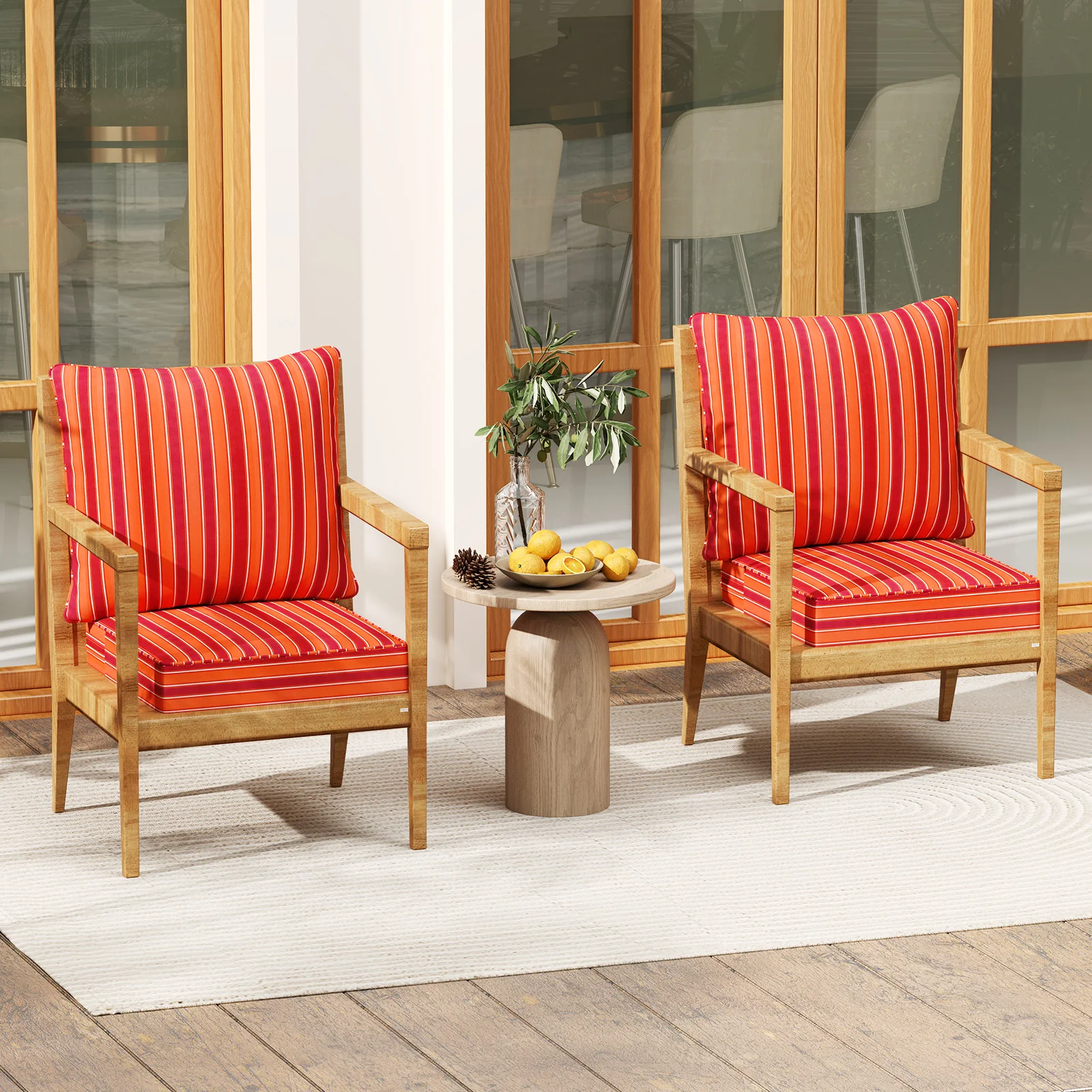 Deep Seat Chair Cushion Pads Set, With Rope Belts, Orange - Image 3