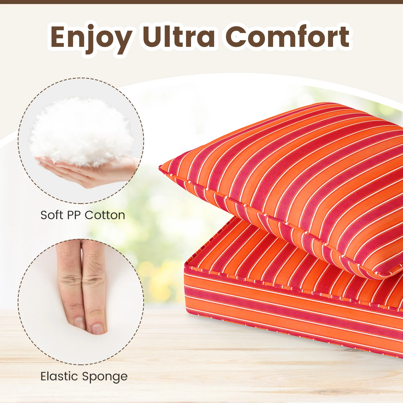 Deep Seat Chair Cushion Pads Set, With Rope Belts, Orange - Image 8