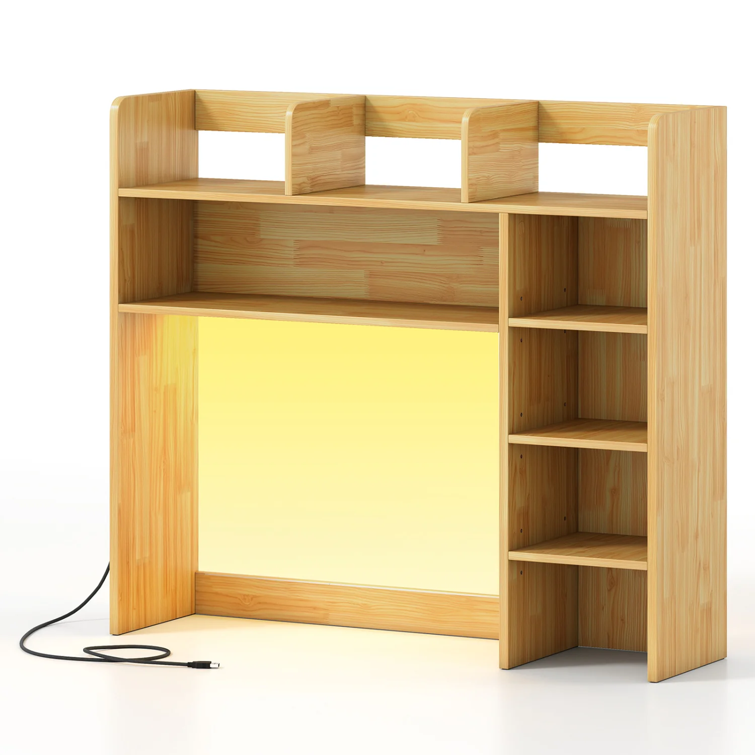 Desk Hutch With LED Lights, 35.5 Inch, Beige