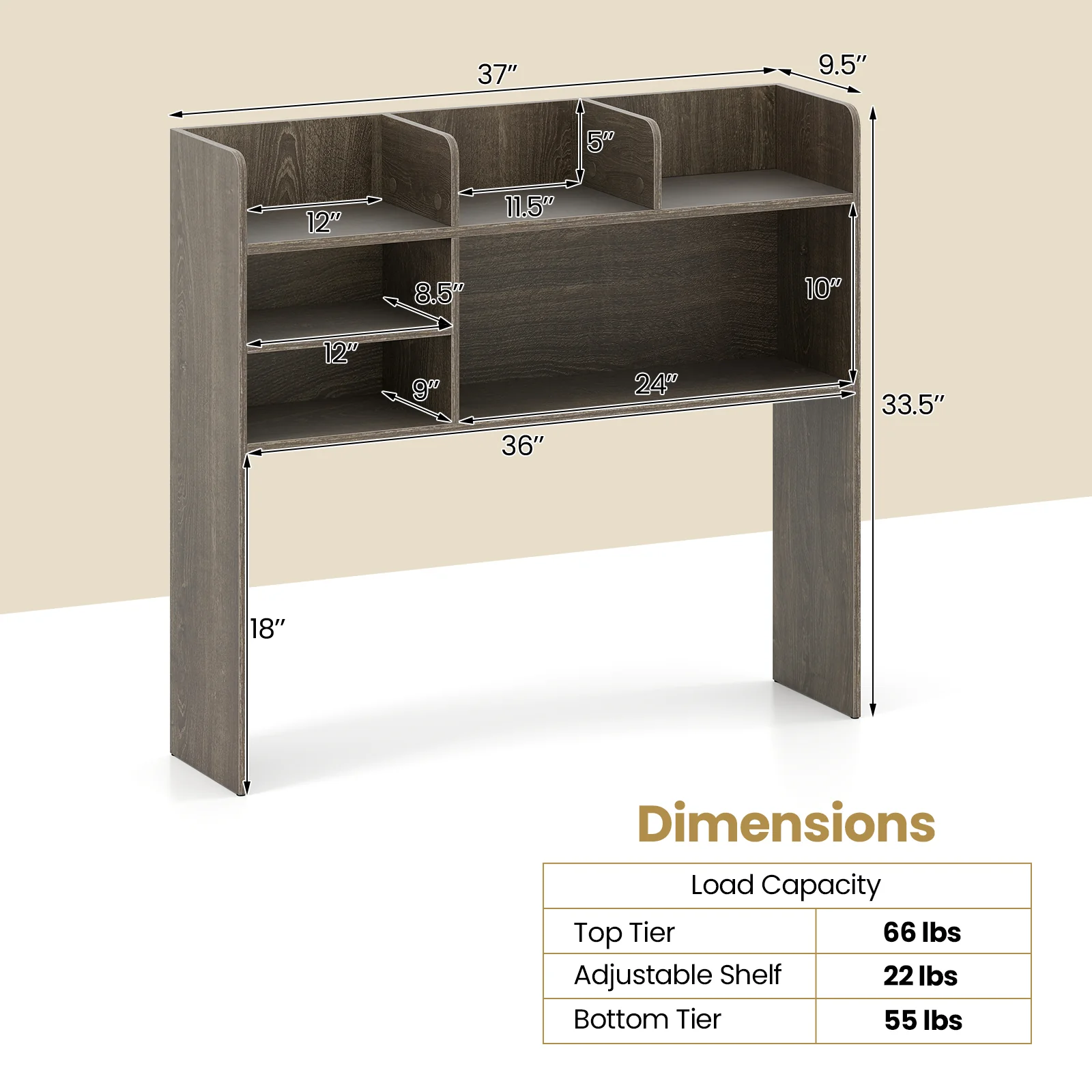 Desktop Bookshelf Countertop Storage Hutch with 6 Shelves, Oak - Image 5