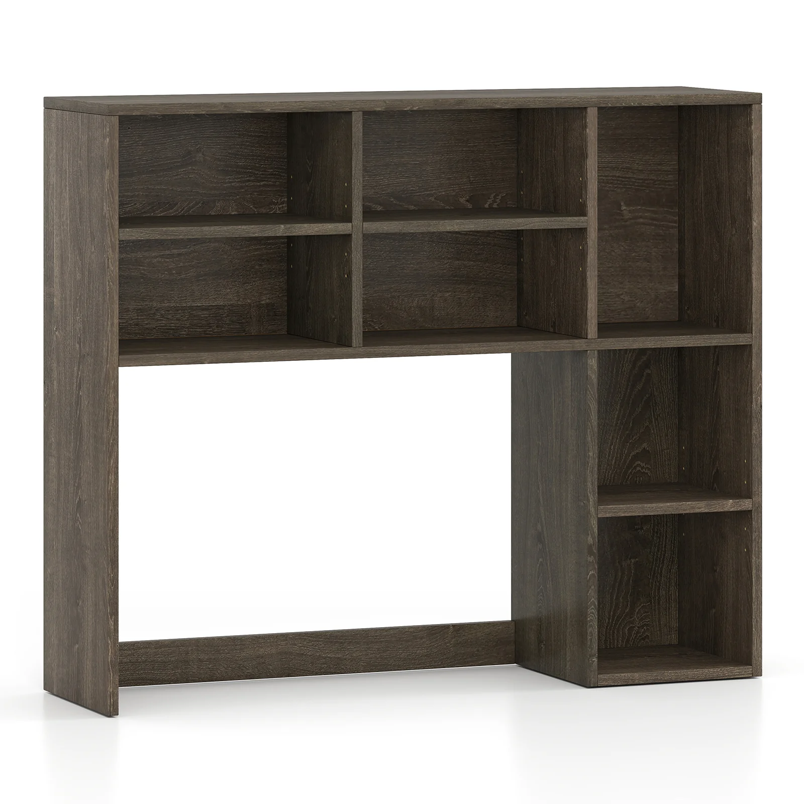Desktop Bookshelf with 7 Open Cubbies and 3 Adjustable Shelves, Oak - Image 5