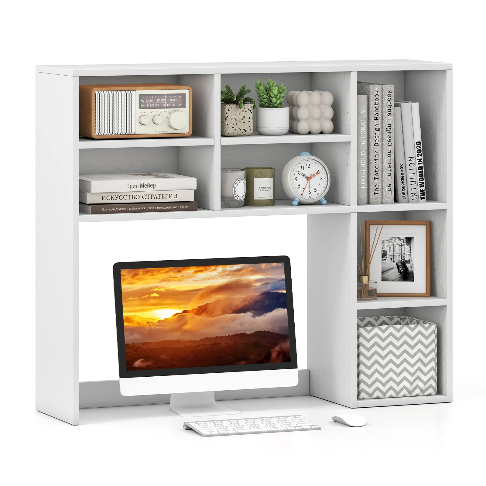 Desktop Bookshelf with 7 Open Cubbies and 3 Adjustable Shelves, White - Image 5