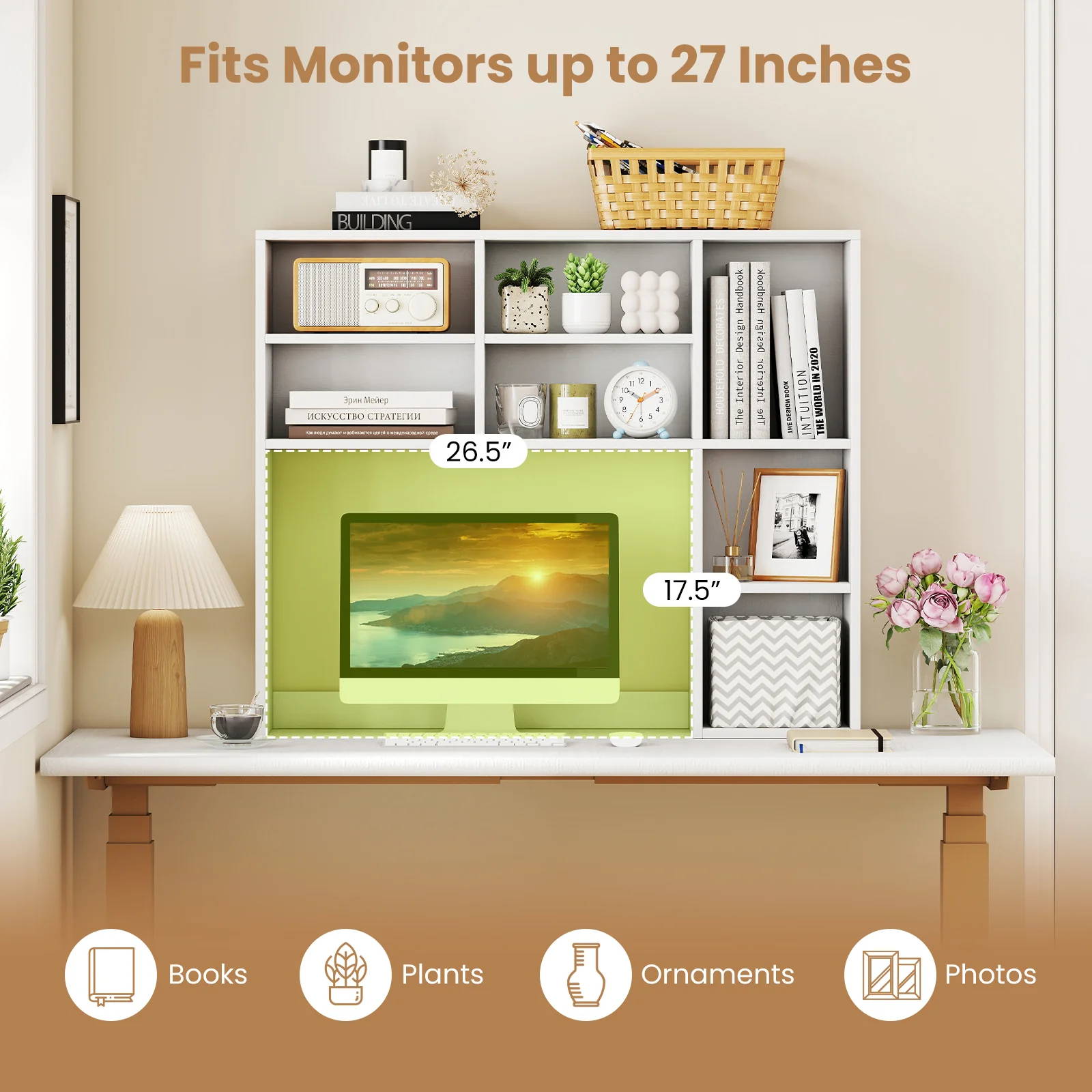 Desktop Bookshelf with 7 Open Cubbies and 3 Adjustable Shelves, White - Image 7