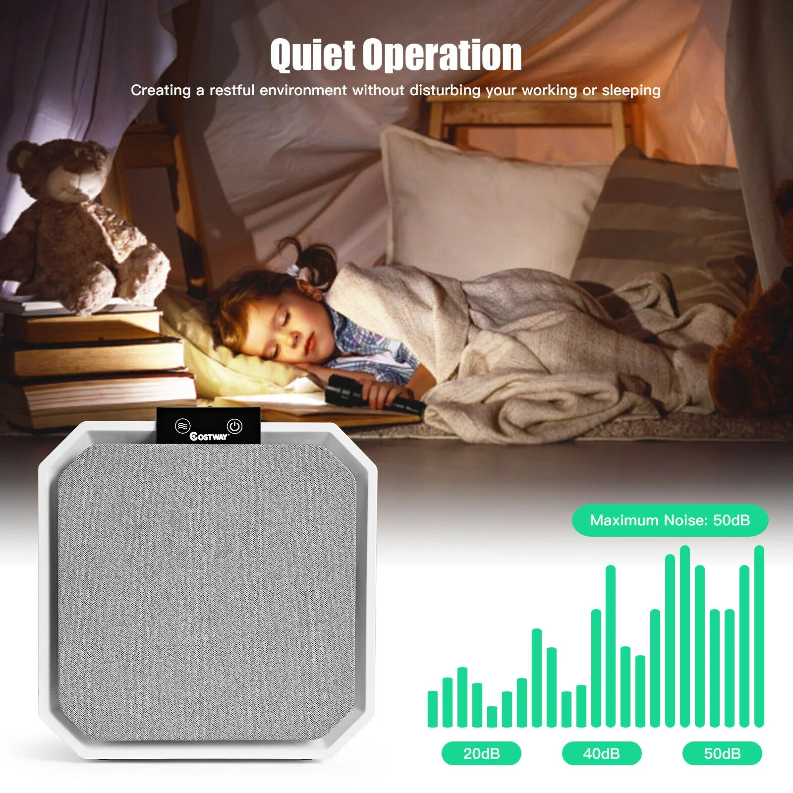 Desktop HEPA Air Purifier Home Air Cleaner with 2-in-1 Composite HEPA Filter, White - Image 8