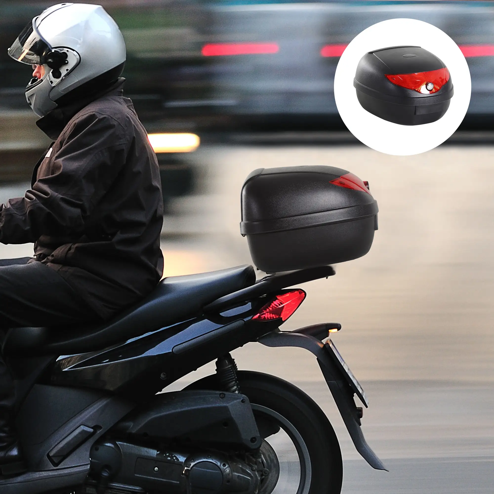Detachable Scooter Motorcycle Trunk, 24L, Lockable, Black - Image 2