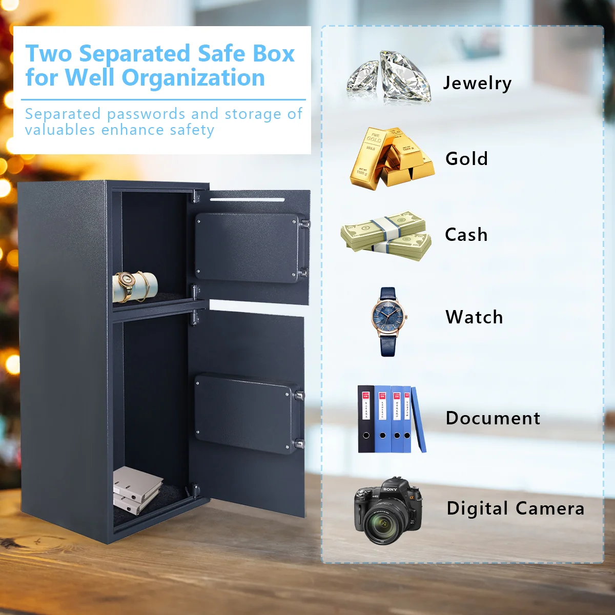 Digital Safe Box, 2 Doors, Black - Image 7