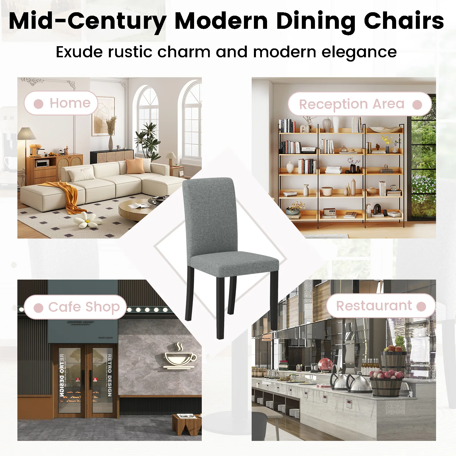 Dining Chair Set, 2 Mid-Century Modern Chairs, Gray - Image 10