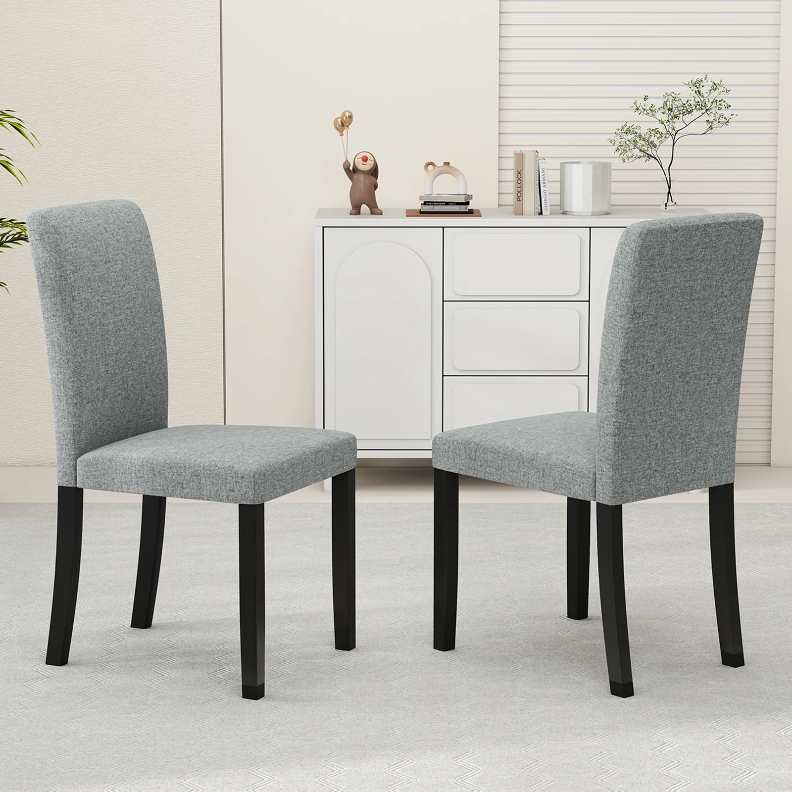 Dining Chair Set, 2 Mid-Century Modern Chairs, Gray - Image 3