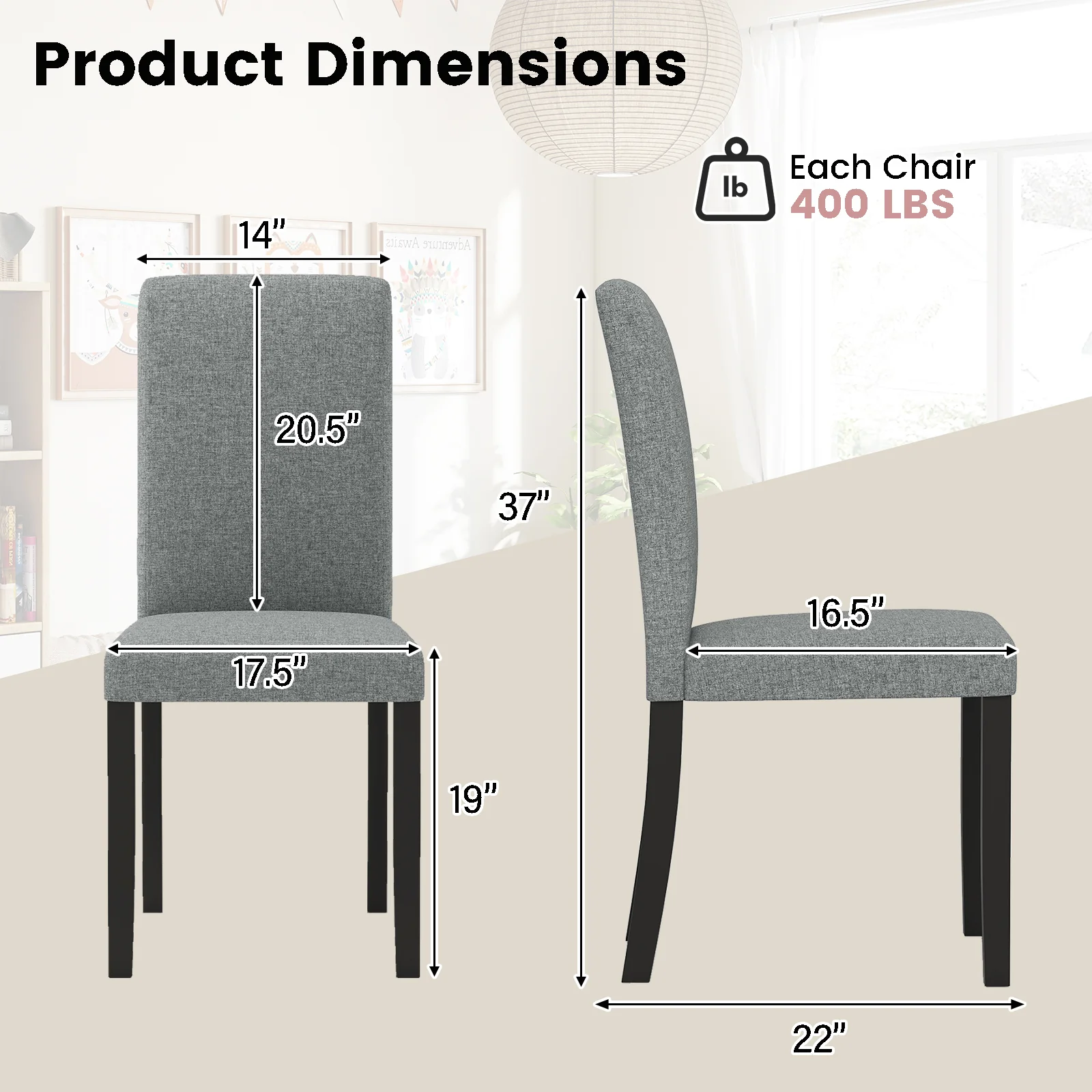 Dining Chair Set, 2 Mid-Century Modern Chairs, Gray - Image 6