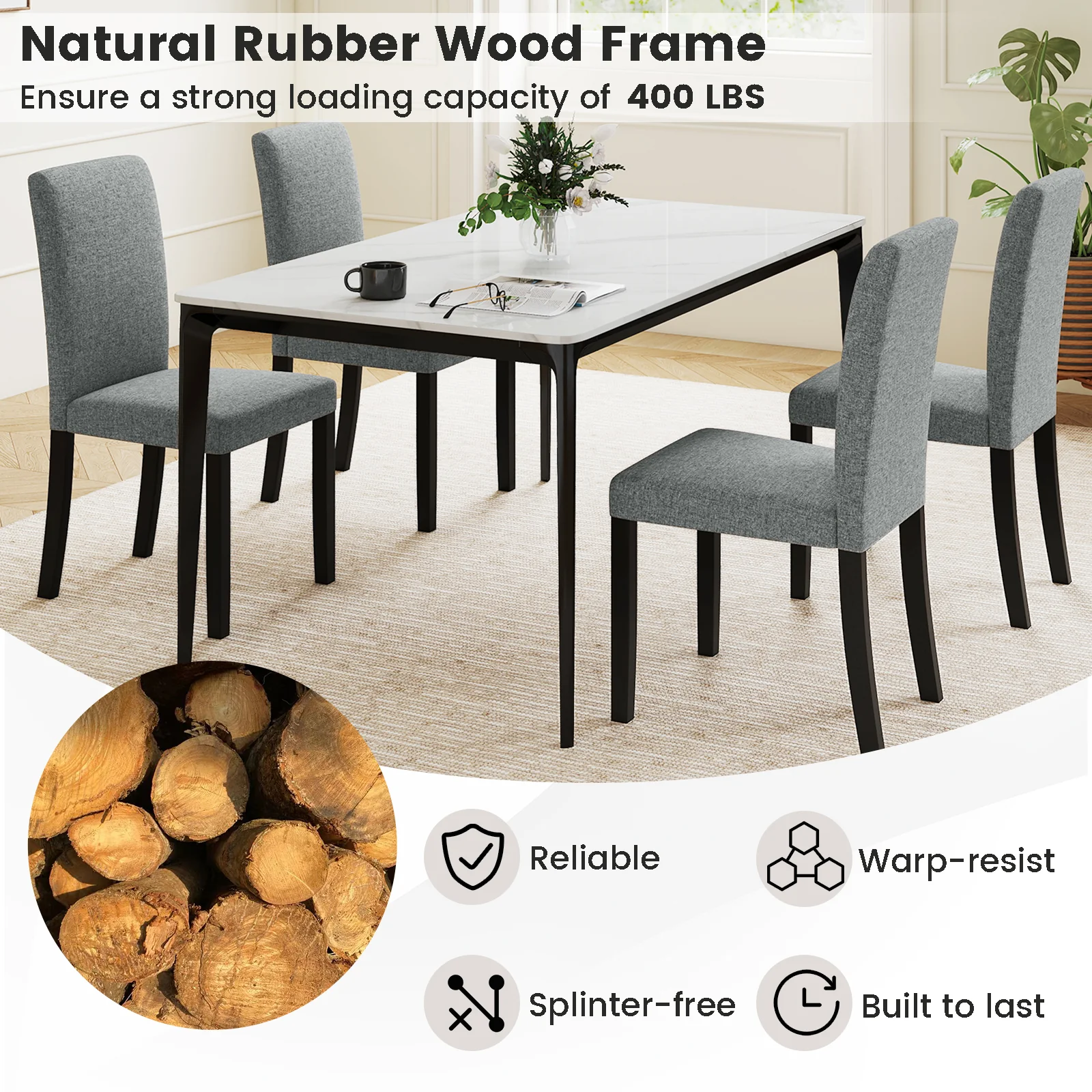 Dining Chair Set, 2 Mid-Century Modern Chairs, Gray - Image 7