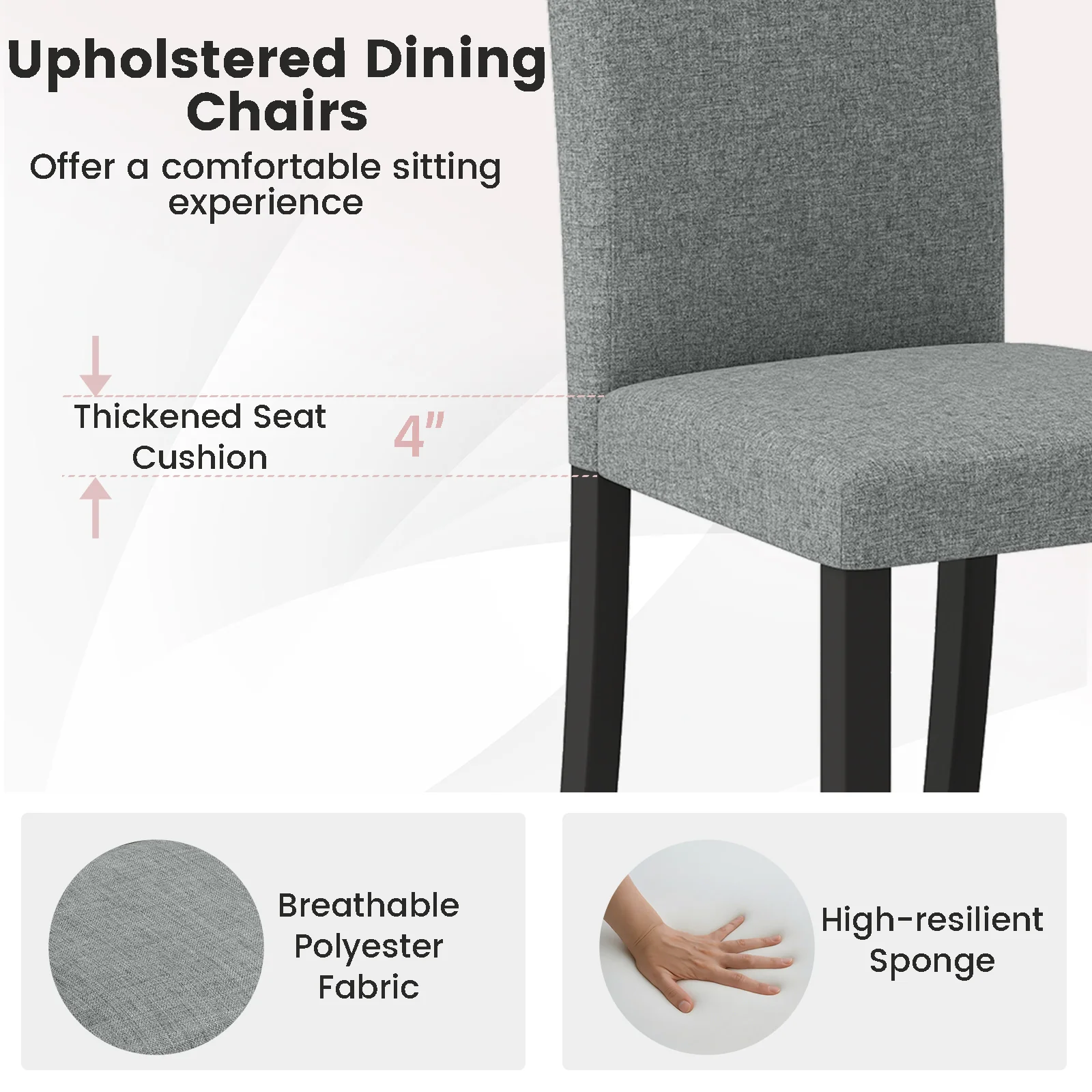 Dining Chair Set, 2 Mid-Century Modern Chairs, Gray - Image 8