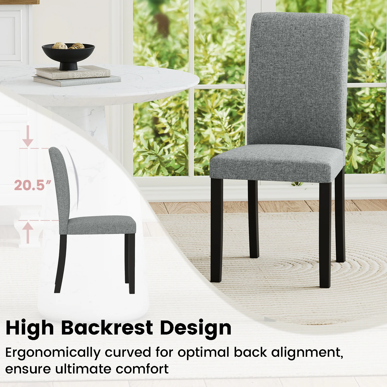 Dining Chair Set, 2 Mid-Century Modern Chairs, Gray - Image 9