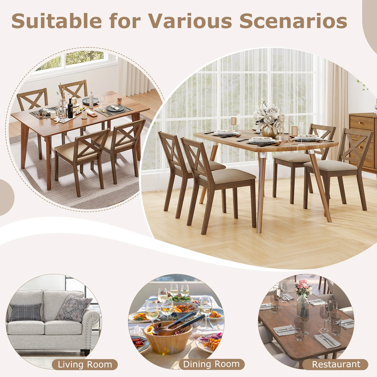 Dining Chair Set of 2 Modern Kitchen Chair with Upholstered Seat, Brown - Image 10