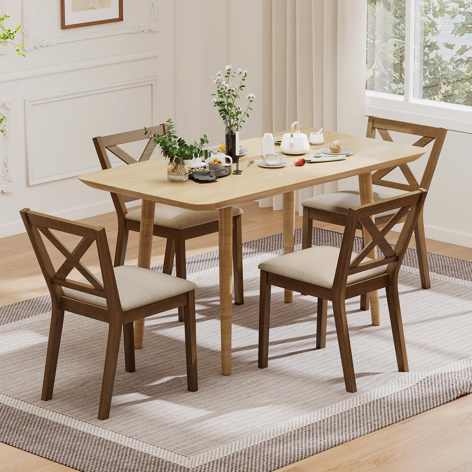 Dining Chair Set of 2 Modern Kitchen Chair with Upholstered Seat, Brown - Image 3