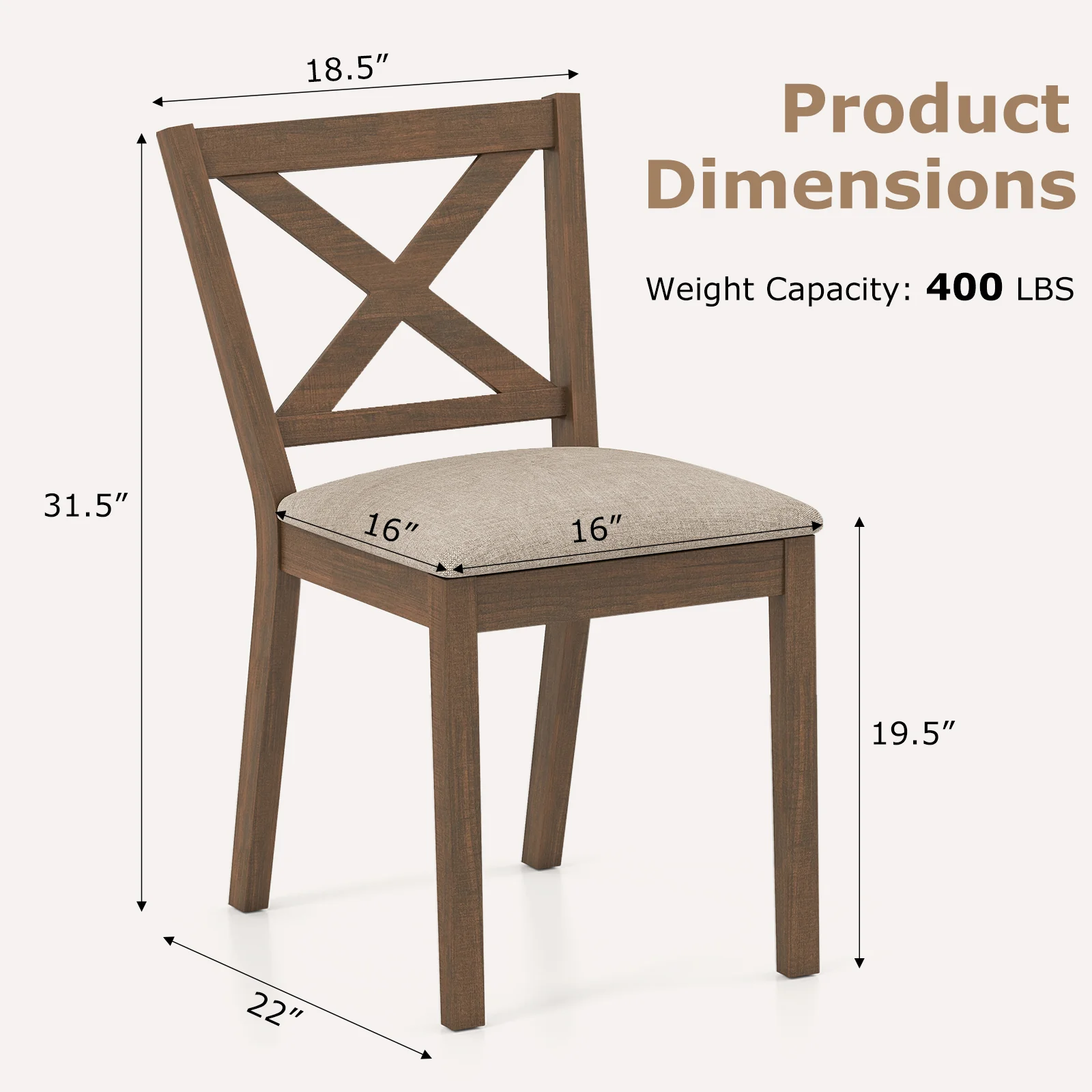 Dining Chair Set of 2 Modern Kitchen Chair with Upholstered Seat, Brown - Image 5