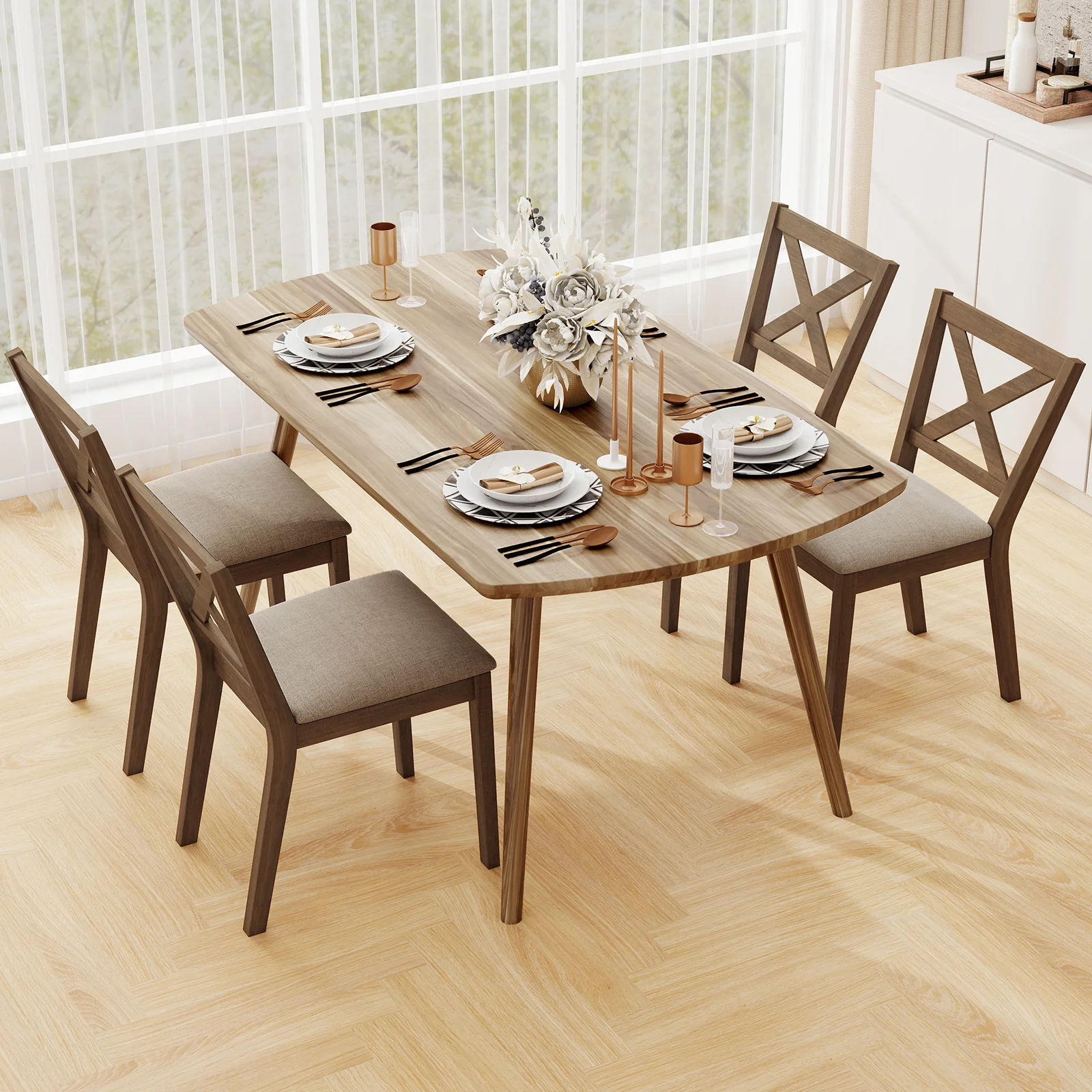 Dining Chair Set of 2 Modern Kitchen Chair with Upholstered Seat, Brown - Image 6