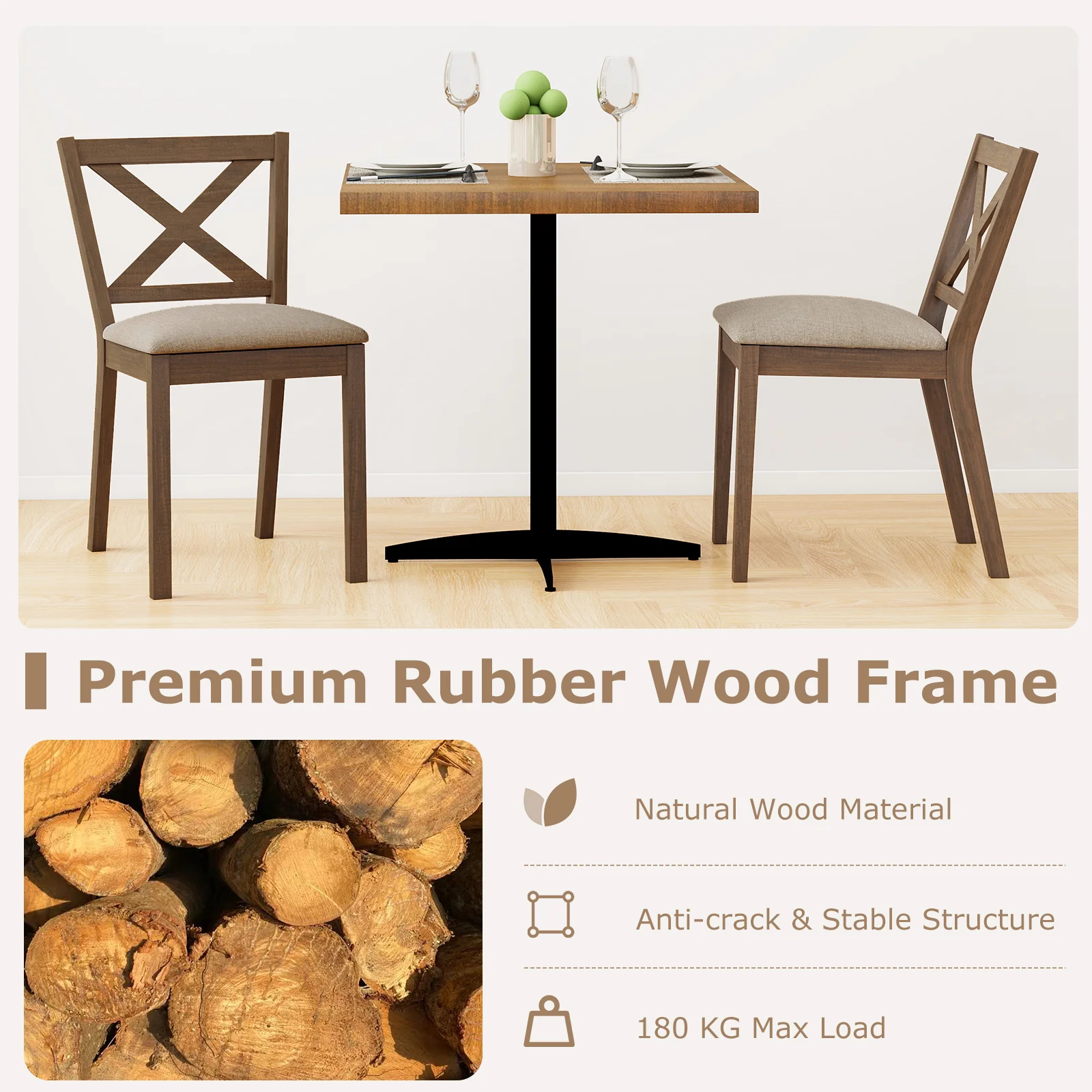 Dining Chair Set of 2 Modern Kitchen Chair with Upholstered Seat, Brown - Image 9