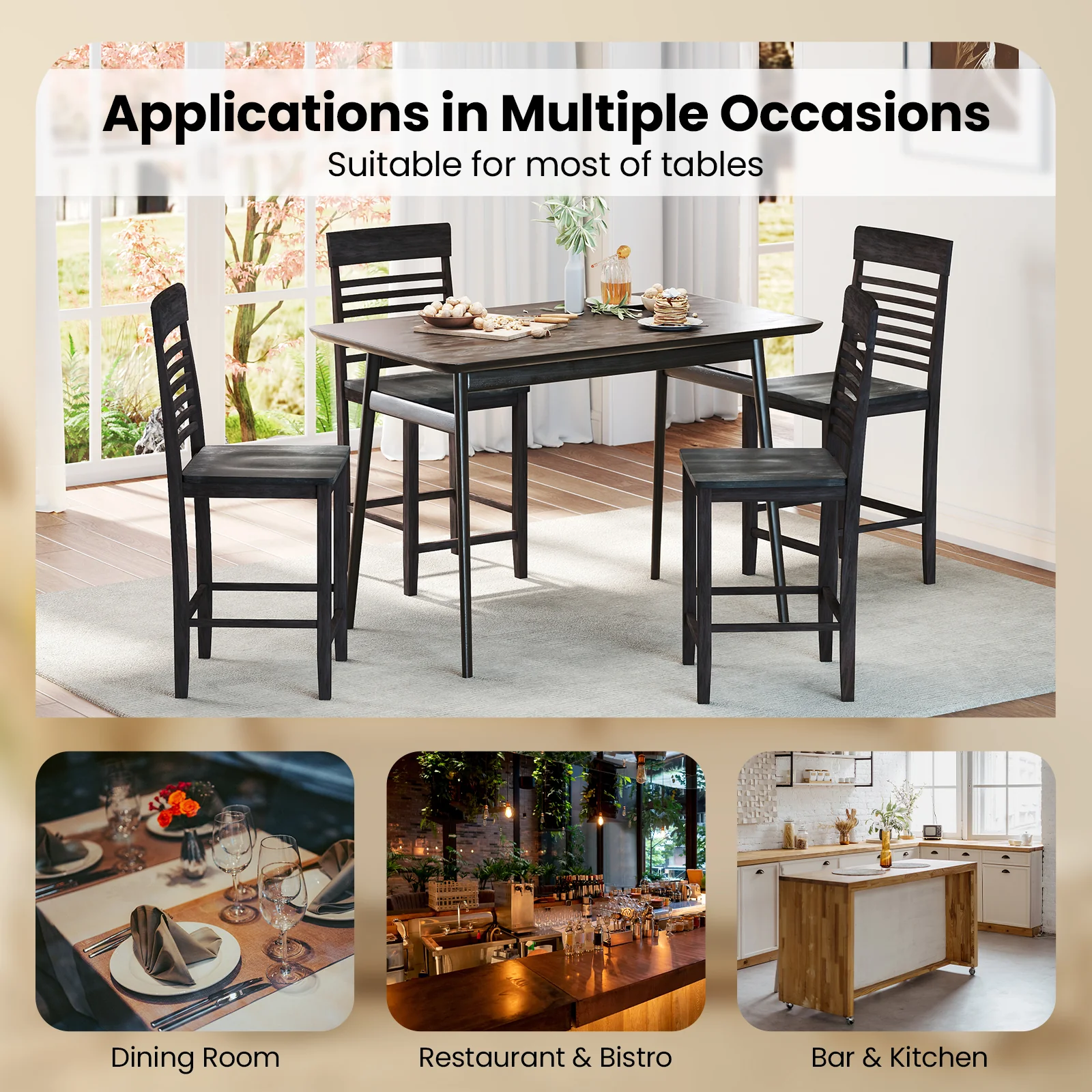 Dining Chair Set Of 2, With Footrests And Solid Wood Frame, Gray - Image 10