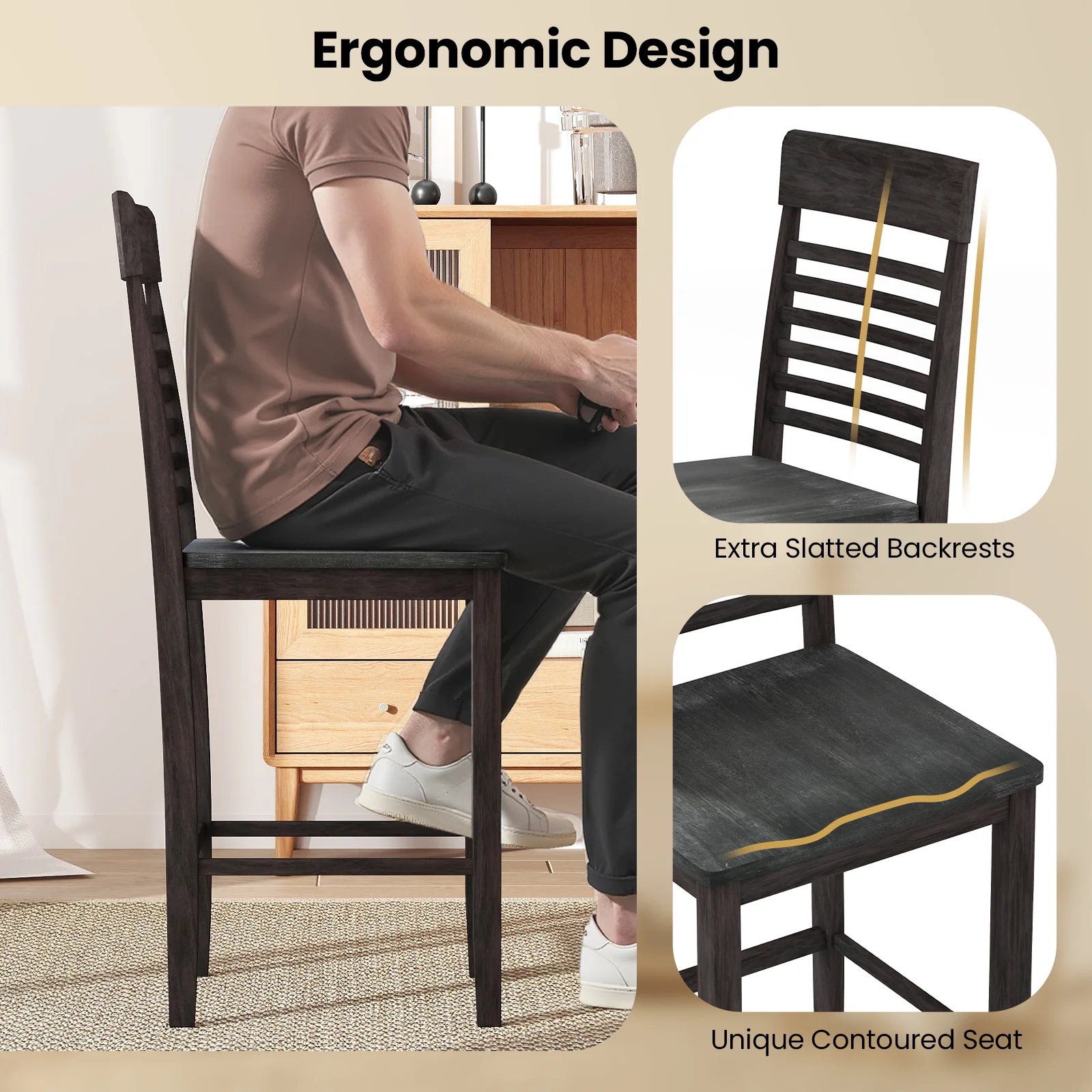 Dining Chair Set Of 2, With Footrests And Solid Wood Frame, Gray - Image 8