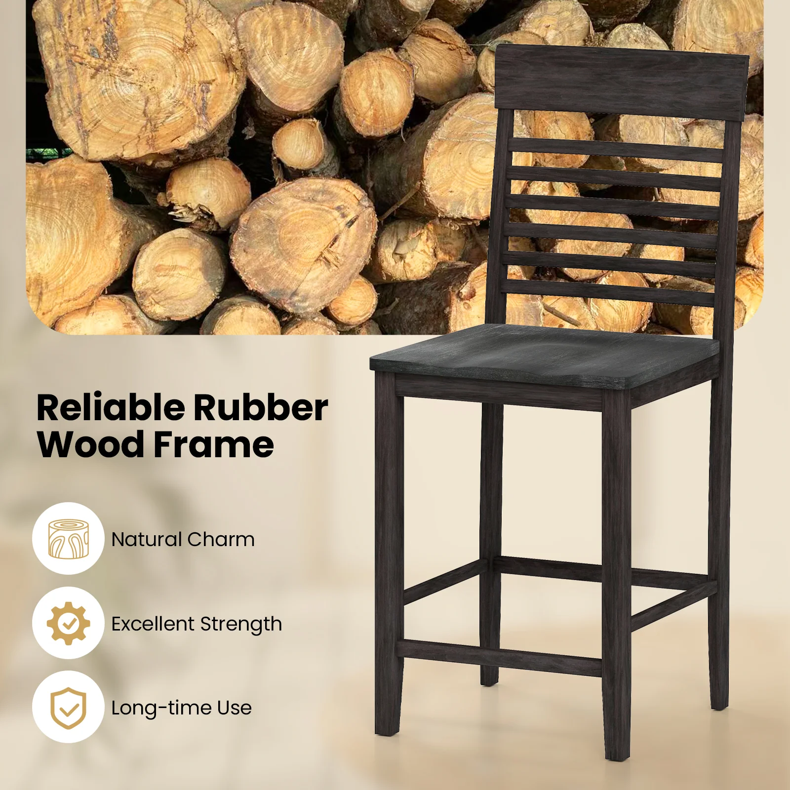 Dining Chair Set Of 2, With Footrests And Solid Wood Frame, Gray - Image 9
