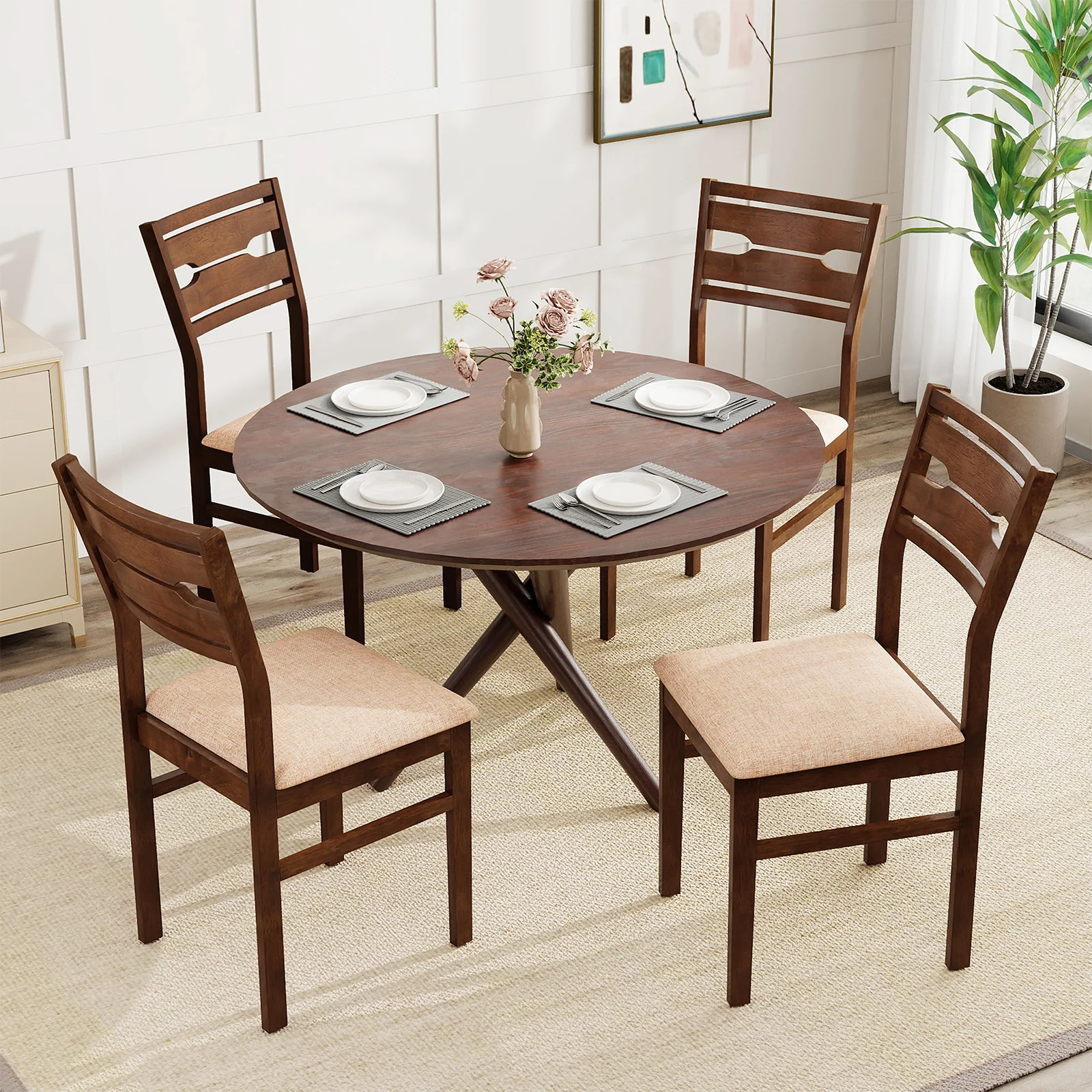 Dining Chair Set, Rubber Wood Frame, Padded Seat, 2/4 - Image 2