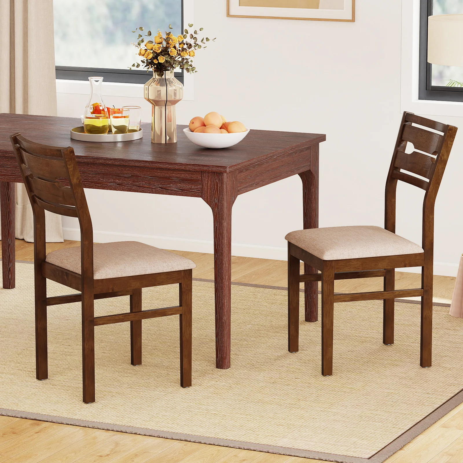 Dining Chair Set, Rubber Wood Frame, Padded Seat, 2/4 - Image 3