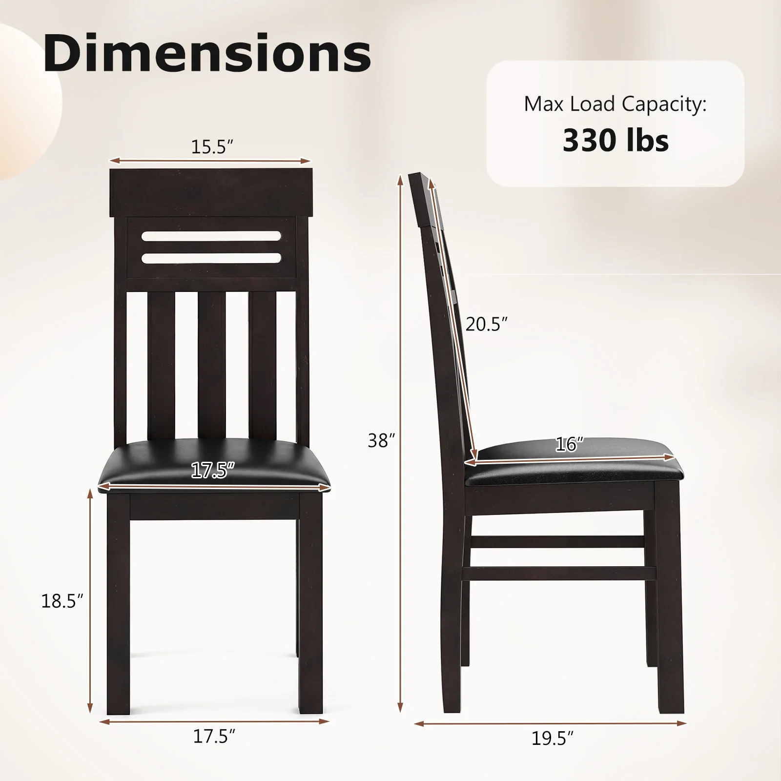 Dining Chairs High Back Dining Room Chairs Set of 2, Brown - Image 5