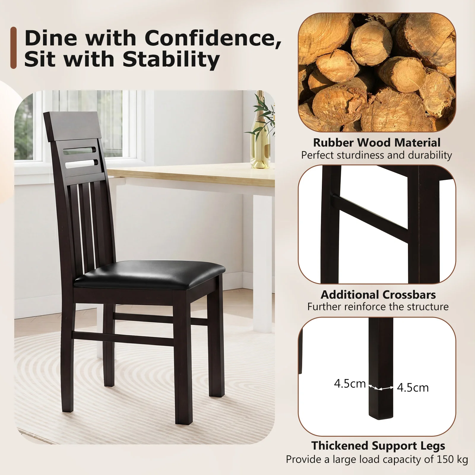 Dining Chairs High Back Dining Room Chairs Set of 2, Brown - Image 7