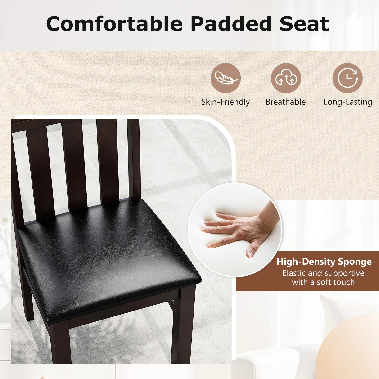 Dining Chairs High Back Dining Room Chairs Set of 2, Brown - Image 9
