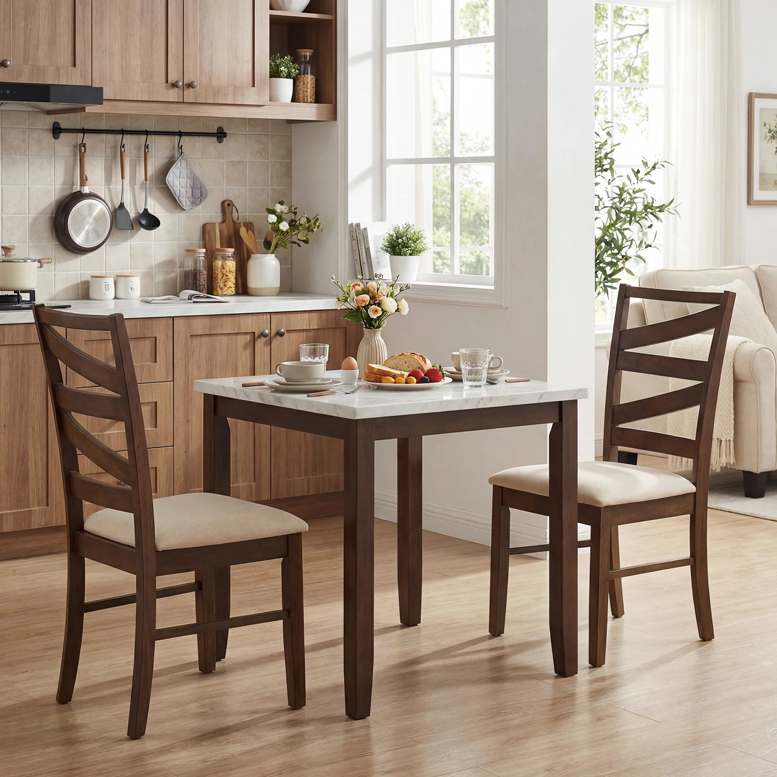 Dining Chairs Set Of 2, Rubber Wood Frames, Brown - Image 2