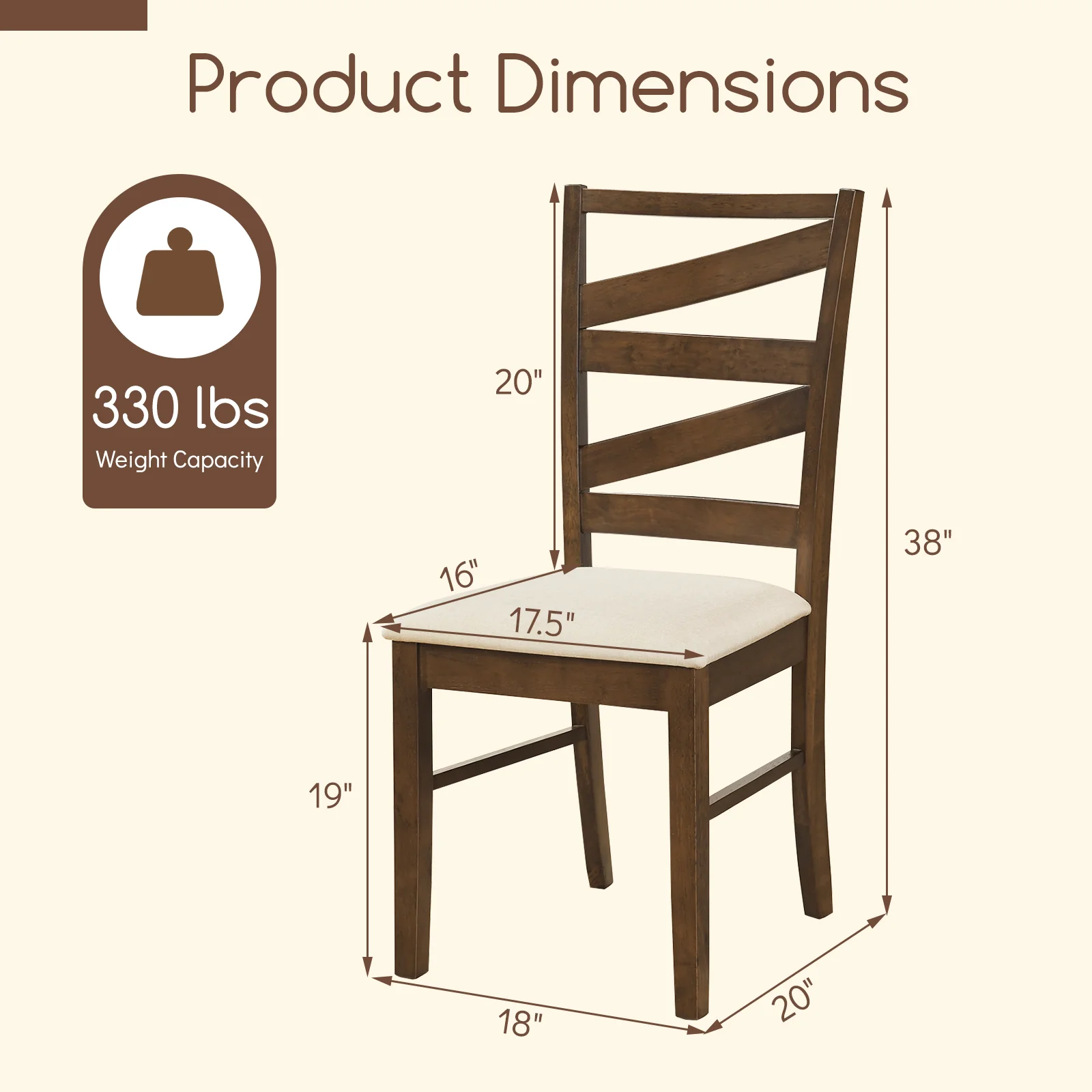 Dining Chairs Set Of 2, Rubber Wood Frames, Brown - Image 4