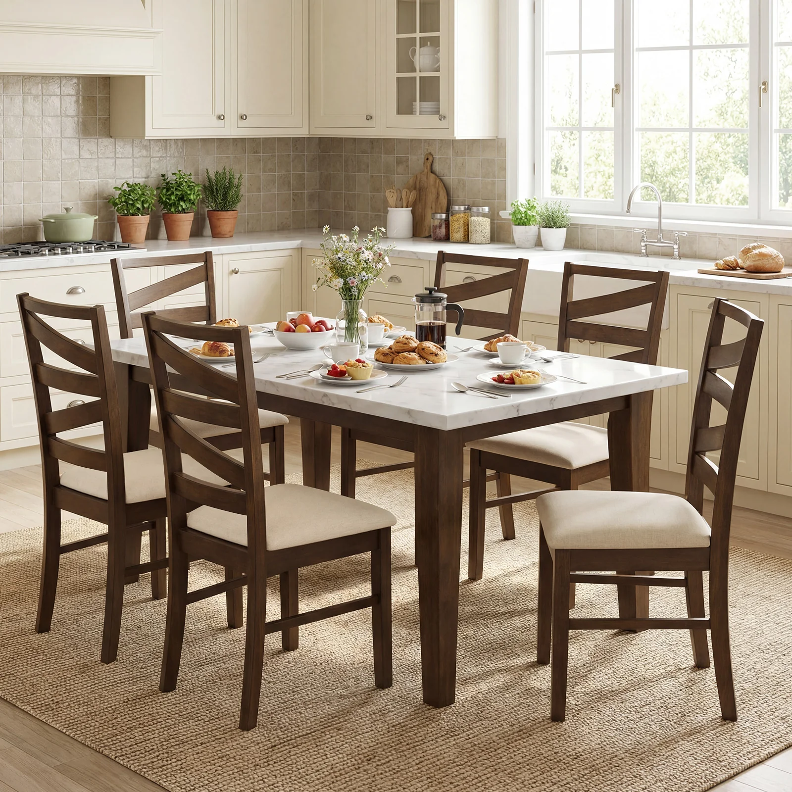 Dining Chairs Set Of 2, Rubber Wood Frames, Brown - Image 5
