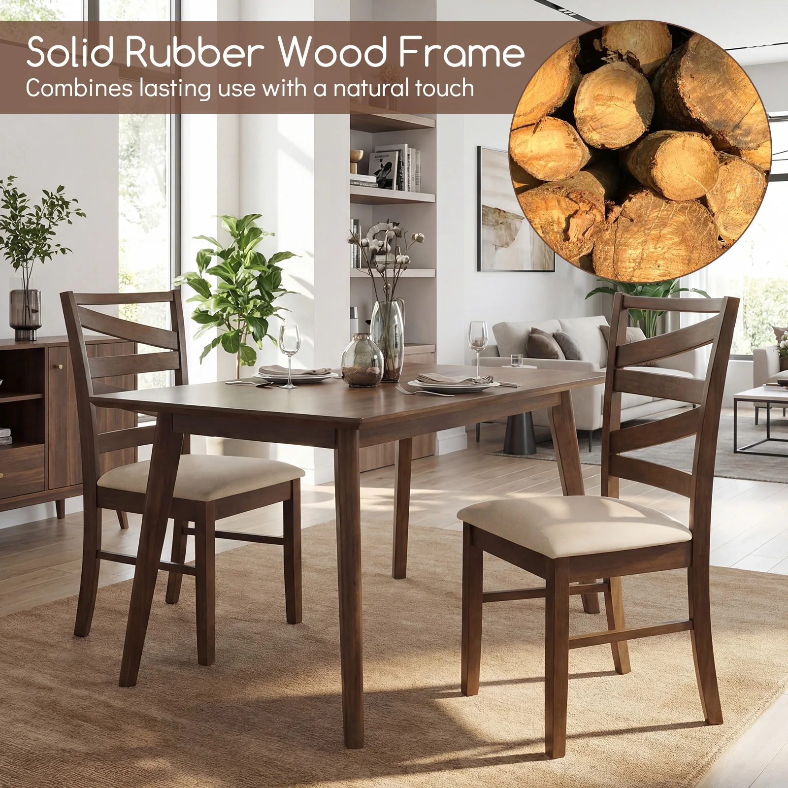 Dining Chairs Set Of 2, Rubber Wood Frames, Brown - Image 7