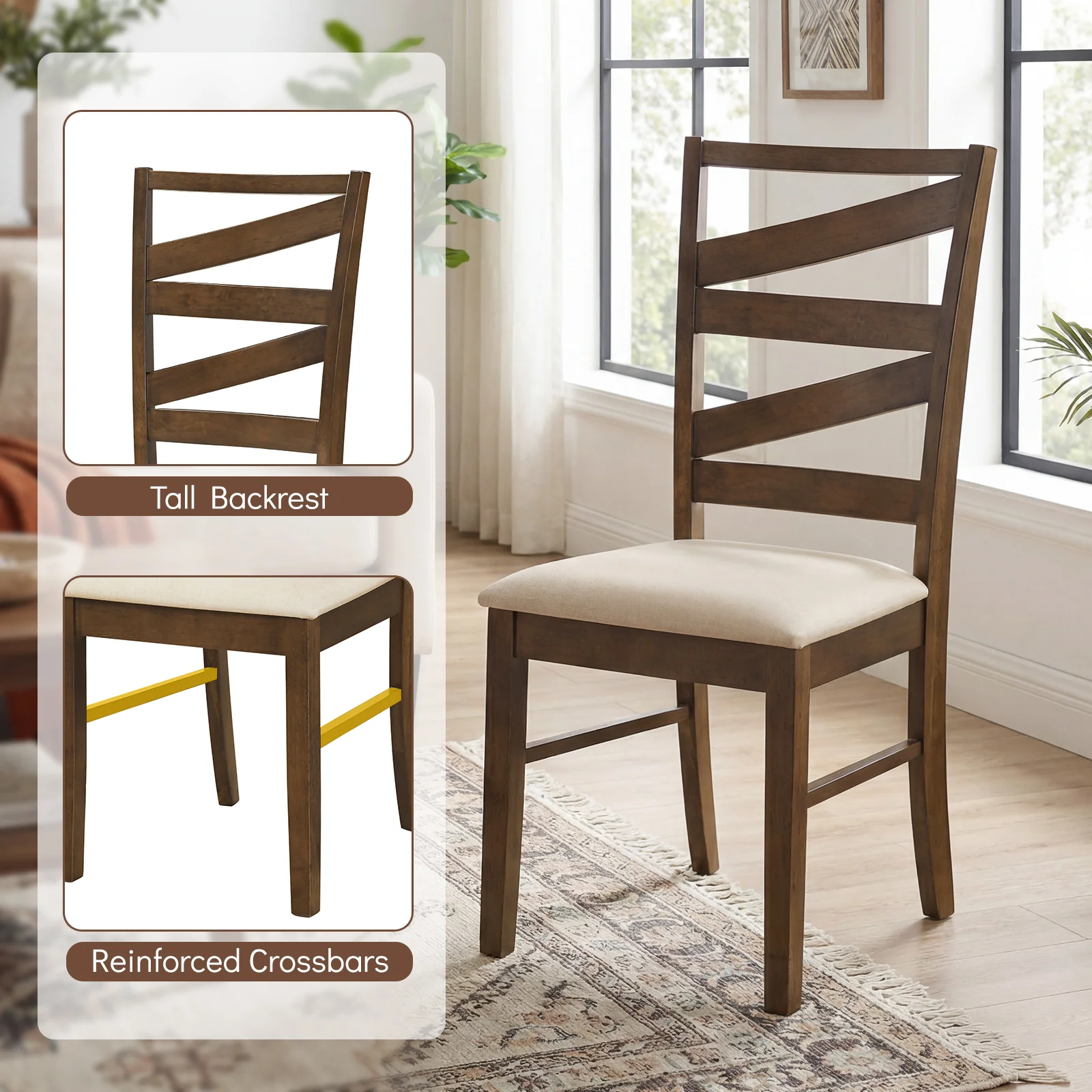 Dining Chairs Set Of 2, Rubber Wood Frames, Brown - Image 8