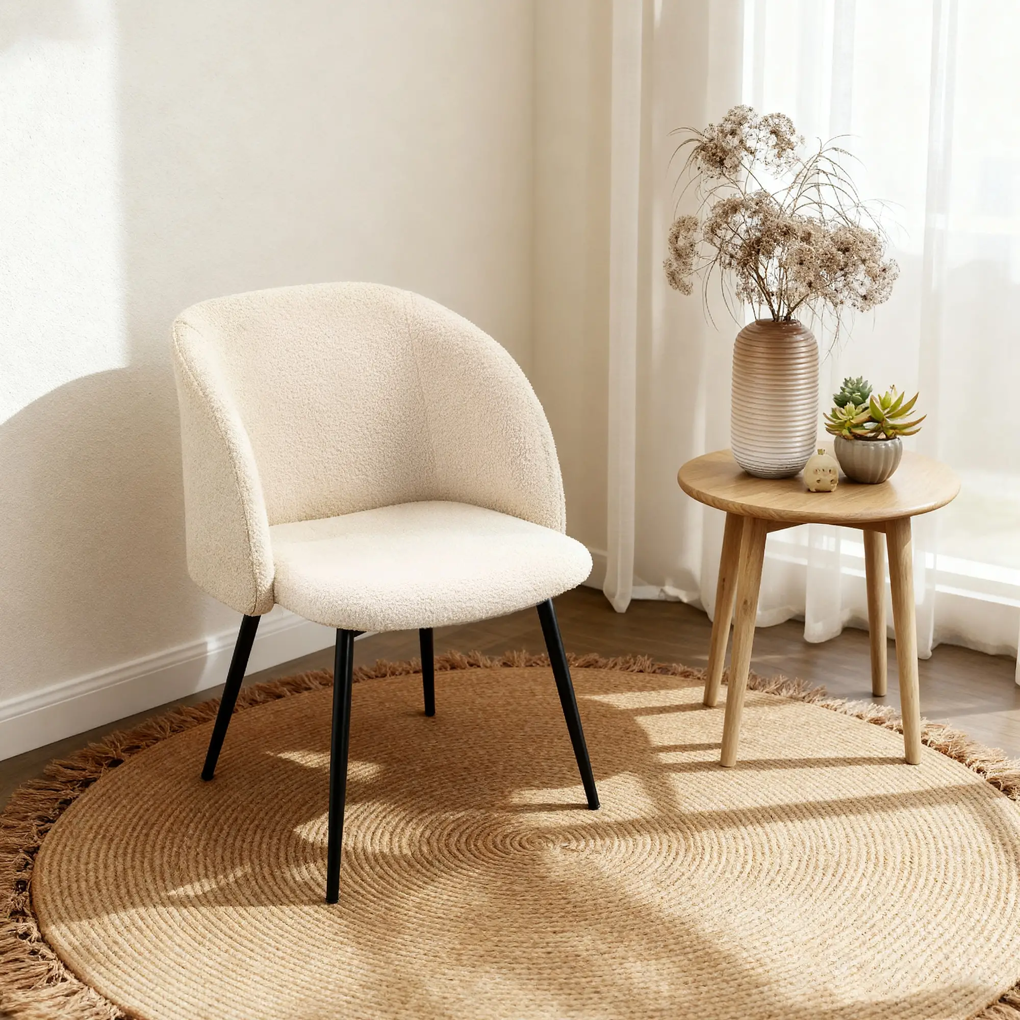 Dining Chairs Set Of 2, Sherpa Fleece Upholstered, Cream White - Image 10