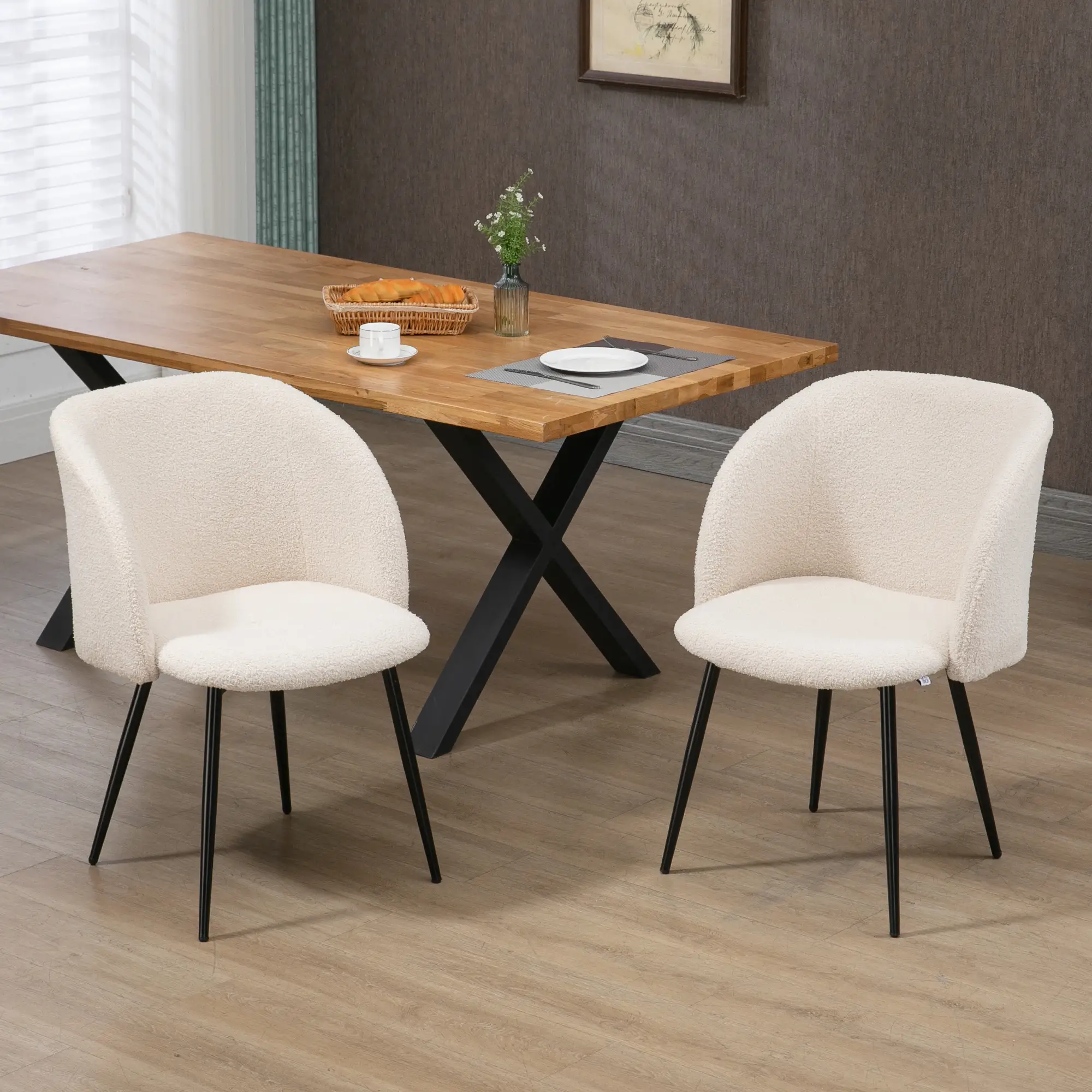Dining Chairs Set Of 2, Sherpa Fleece Upholstered, Cream White - Image 2