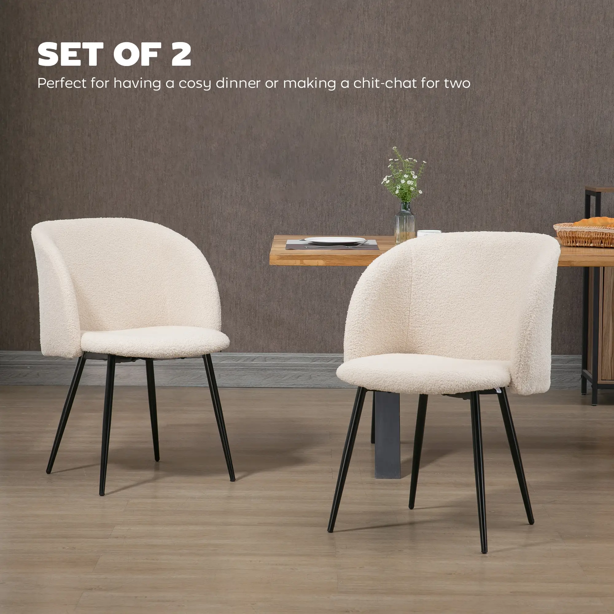 Dining Chairs Set Of 2, Sherpa Fleece Upholstered, Cream White - Image 4