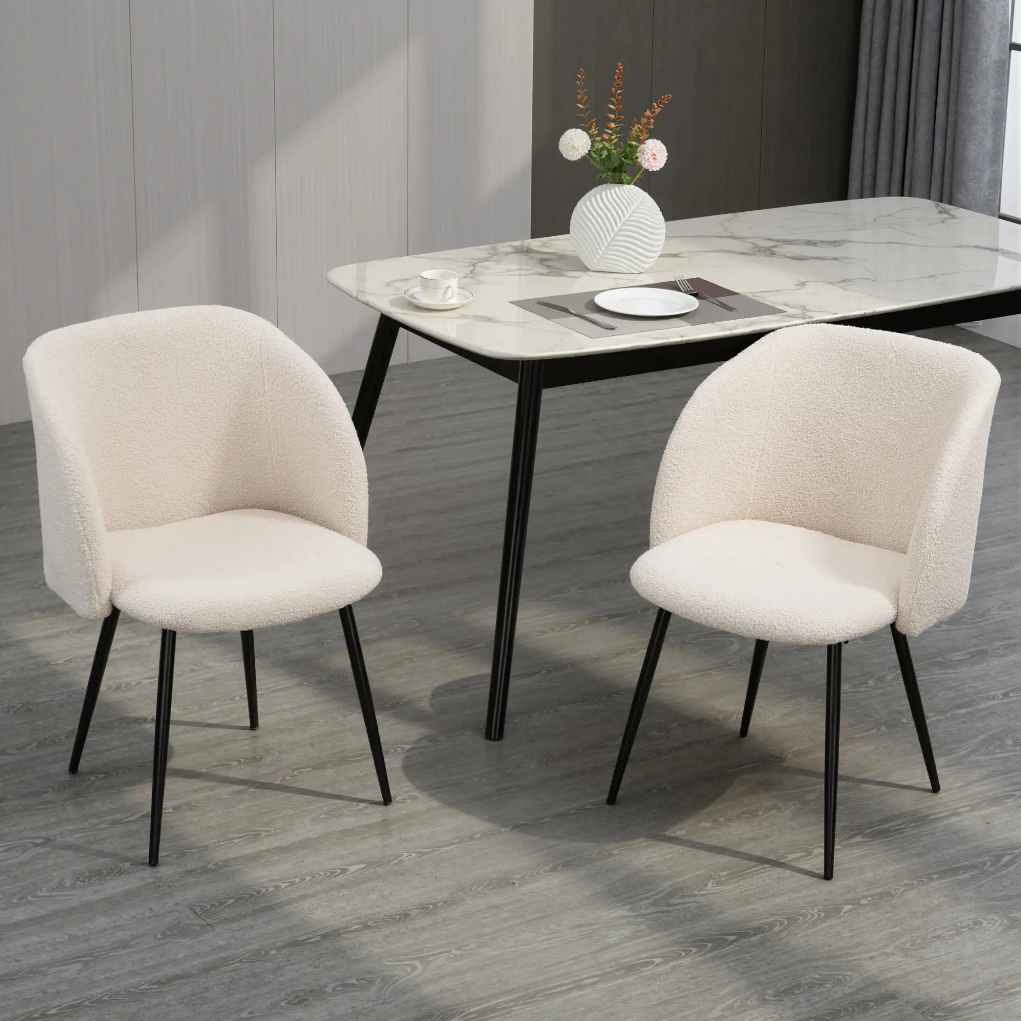Dining Chairs Set Of 2, Sherpa Fleece Upholstered, Cream White - Image 8