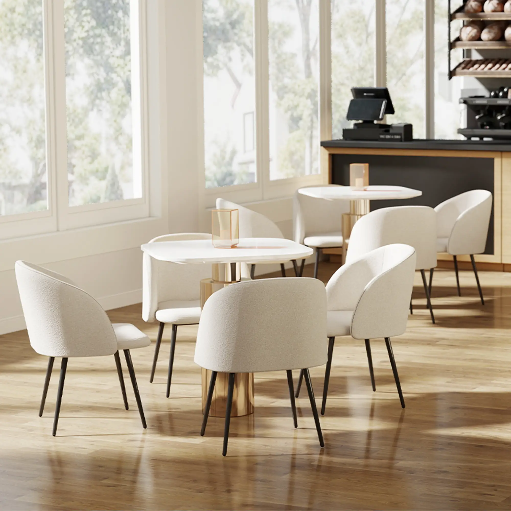 Dining Chairs Set Of 2, Sherpa Fleece Upholstered, Cream White - Image 9