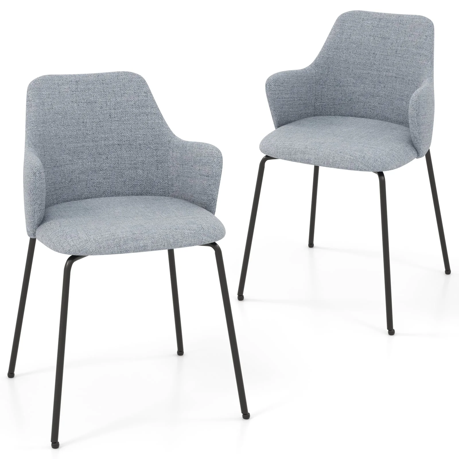 Dining Chairs Set of 2, Curved Backrest, Wide Seat, Gray
